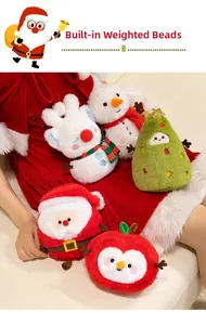 Detail showing plush Christmas toys with built-in weight particles for stable positioning