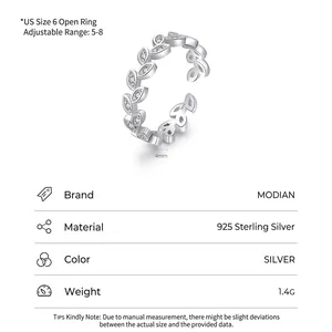 Minimalist S925 sterling silver leaf open ring with micro-pave zircons and 4mm band