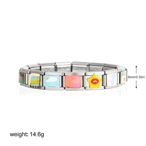 Bracciale italiano in acciaio inossidabile da 9 mm con vari motivi decorativi incisi
