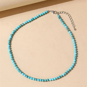 Detail of turquoise beaded necklace with silver adjustable extender chain and lobster clasp
