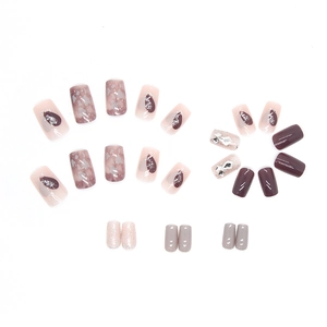 Purple shell marble press-on nails with silver glitter and rhinestone accents