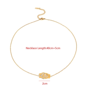 Gold-plated stainless steel handcuffs pendant necklace with adjustable chain length