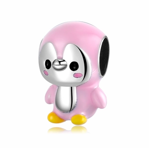 925 Sterling Silver Pink Penguin Charm Bead For Bracelet Adorable Cartoon Animal DIY Jewelry Findings Accessory For Women Girls