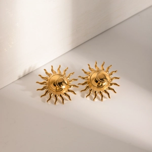 Boucles d'oreilles soleil et lune en acier inoxydable plaqué or 18 carats