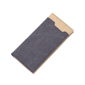 Slim canvas long wallet for men with blue and khaki contrast colors and 12 card slots