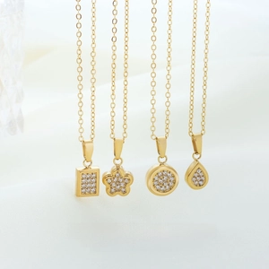 Titanium Steel Geometric Pendant Necklace With Zircon Minimalist Gold Plated Jewelry Gift For Women Elegant