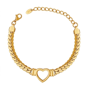 Fashion Hip Hop Titanium Steel Gold Plated Bracelet Hollow Heart Cuban Chain Adjustable Jewelry Bracelet For Women Everyday Gift
