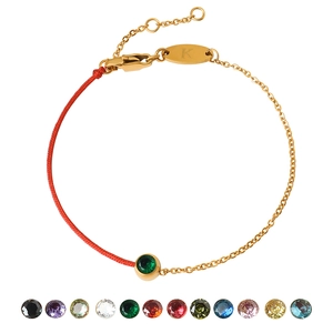 Red string and gold chain bracelet with green gemstone and 12 colorful zircon options