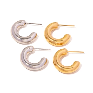 Minimalist C-shape hollow stud earrings in gold and silver finish stainless steel