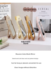 Foldable desktop makeup mirror featuring cute bear ears and pastel macaron colors