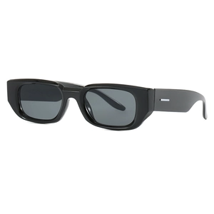 Classic black chunky rectangle sunglasses with wide temples and silver metal accents