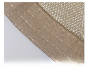 Detail of widened sweatband and breathable mesh fabric on khaki outdoor fishing hat