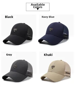 Détails du filet respirant et du logo bouclier sur les casquettes de baseball pour hommes