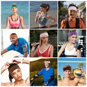 Collage of elastic sweatbands in various colors worn during yoga and running sessions