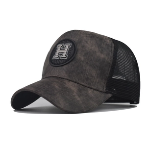 H Letter Patch Baseball Cap Washed Cotton Breathable Mesh Back Trucker Hat Retro Outdoor Sunshade For Men Women
