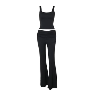 Women's 2-piece set with black slim fit tank top and high waisted flare trousers