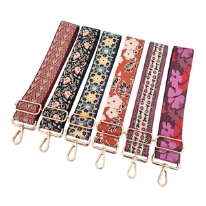 Ethnic style colorful jacquard wide shoulder straps with gold metal lobster clasps