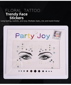 Detailed view of face crystal stickers with pearls, stars and rhinestones in packaging