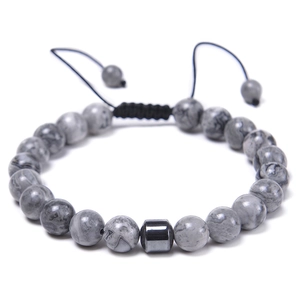 Natural Tiger Eye Map Stone Beaded Bracelet Adjustable Braided Rope Handmade Healing Energy Jewelry Women Men