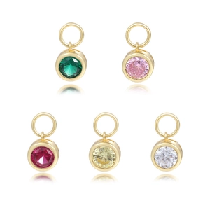 925 silver colorful birthstone pendants with gold plating and round cubic zirconia