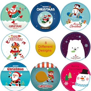 8 pack of colorful Christmas stickers featuring Santa, reindeer and snowman characters