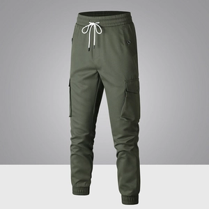 Pantaloni cargo casual da uomo verde militare con coulisse e ampie tasche laterali