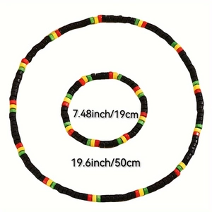 Detailed view of Rasta beaded jewelry set with 19cm bracelet and 50cm necklace dimensions