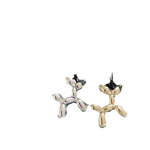 Minimalist metallic balloon dog pendant necklace in polished gold and silver finish