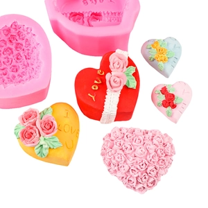 3D heart rose flower silicone mold for DIY soap and resin crafts with LOVE relief design