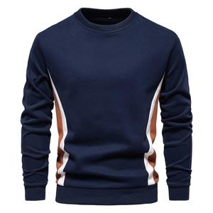 Men Crewneck Sweatshirt Cotton Blend Color Block Patchwork Slim Fit Casual Long Sleeve Pullover