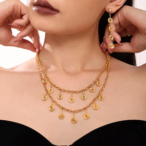 Stainless Steel Jewelry Necklace Anklet Earrings With Zircon Spiral Circle Pendant Tassel Fashion For Women
