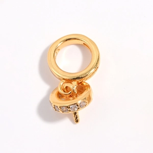 Bélière en argent S925 doré avec cercle zircon et tige pour perle bijoux DIY