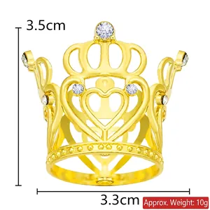 Golden mini crown with clear rhinestones and heart design showing 3.5cm height dimension