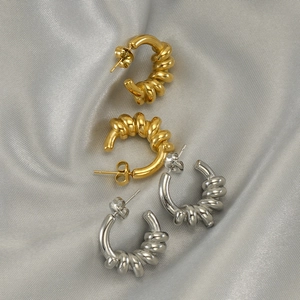 Boucles D'oreilles Créoles Torsadées Pour Femmes Acier Inoxydable Plaqué Or 18K Spirale En Forme De C Bijoux De Mode
