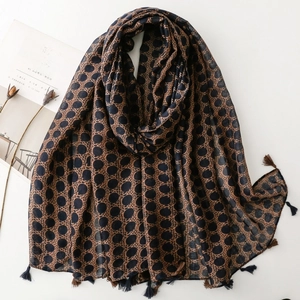 Bohemian Leopard Polka Dot Print Scarf Voile Shawl With Tassels Ethnic Style Retro Women Sun Protection Wrap