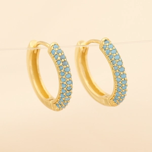 18K gold plated hoop earrings with micro-paved sky blue cubic zirconia stones