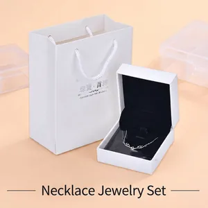 Silver antler necklace set with elegant white jewelry gift box and matching carrier bag