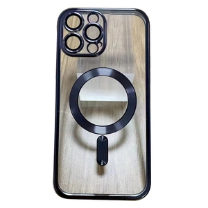 Transparante MagSafe hoes voor iPhone 16 Pro Max met zwart frame en lensbescherming