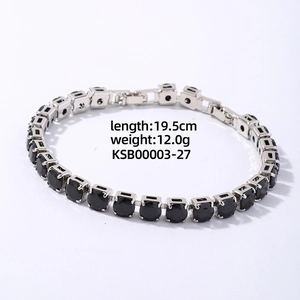 Detail view of hip hop silver bracelet with black zircon stones, 19.5cm length and 12g weight
