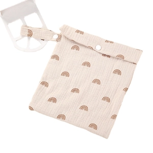 Multifunctional cotton baby diaper bag with brown rainbow patterns and stroller strap