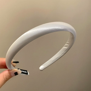 Handmade padded silver satin headband with vintage thick sponge design for women