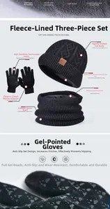 Close-up of thick fleece lining and non-slip touchscreen gloves in the winter set
