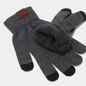 Winter thermal knit gloves with snowflake leather patch and touchscreen fingertips