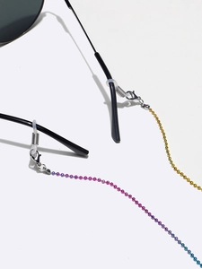 Colorful beaded eyewear chain set in gold and purple-blue gradient with silicone loops