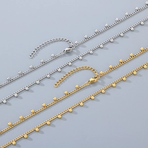 Collier Et Bracelet En Acier Inoxydable À Chaîne Gourmette Avec Perles Bijoux Minimalistes Ajustables Femmes