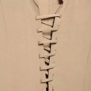 Elegant khaki chiffon short dress featuring a crossover lace-up design and woven texture