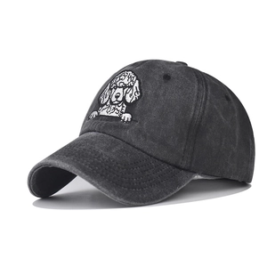 Retro Washed Cotton Baseball Cap Distressed Embroidered Dog Cat Face Adjustable Sun Protection Dad Hat For Men Women