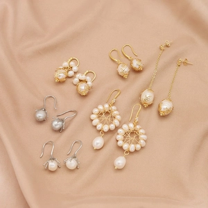 Baroque Artificial Pearl Dangle Earrings With 925 Sterling Silver Earring Post Gold Plated Leaf Vintage For Women