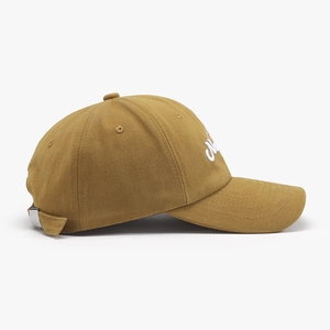 Khaki twill cotton baseball cap with 3D letter embroidery and adjustable metal buckle