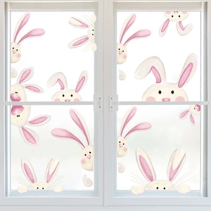 Osterhasen Fensterbilder Niedlicher Cartoon Hase Glasaufkleber Für Feiertagsdekoration PVC Wiederverwendbare Wandtattoos